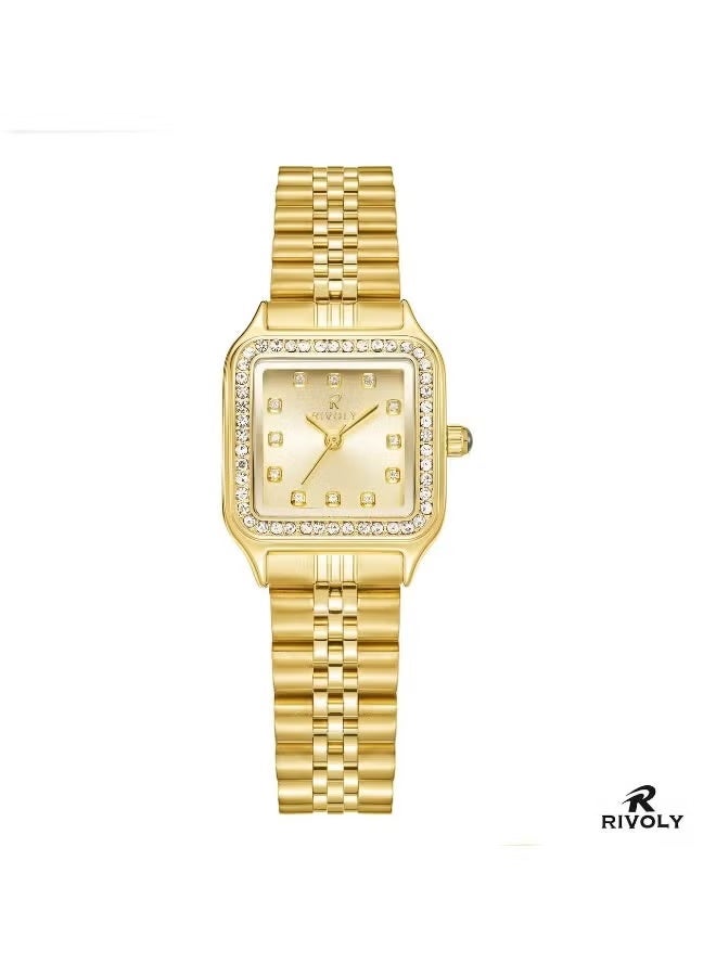 Women's wristwatch with a stainless steel bracelet and a zircon-studded dial.